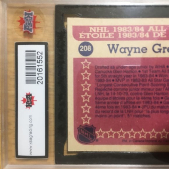 1984/85 O-PEE-CHEE NHL HOCKEY CARD #208 WAYNE GRETZKY ALL STAR KSA 7.5 NM+ - Picture 5 of 6